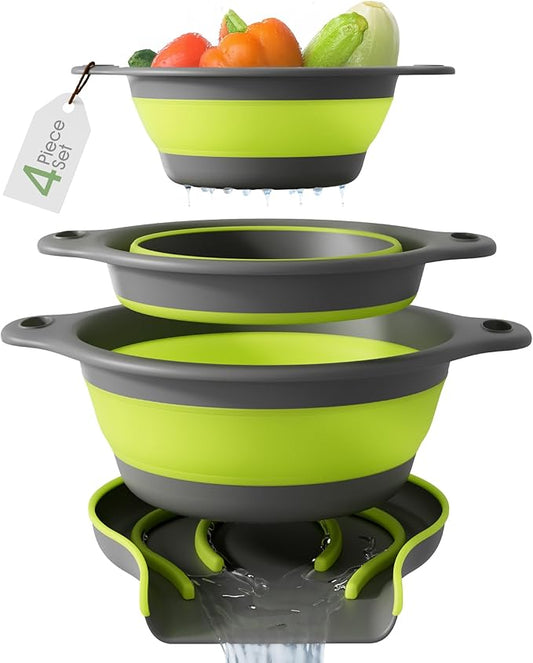 Collapsible Colanders with Self-Draining